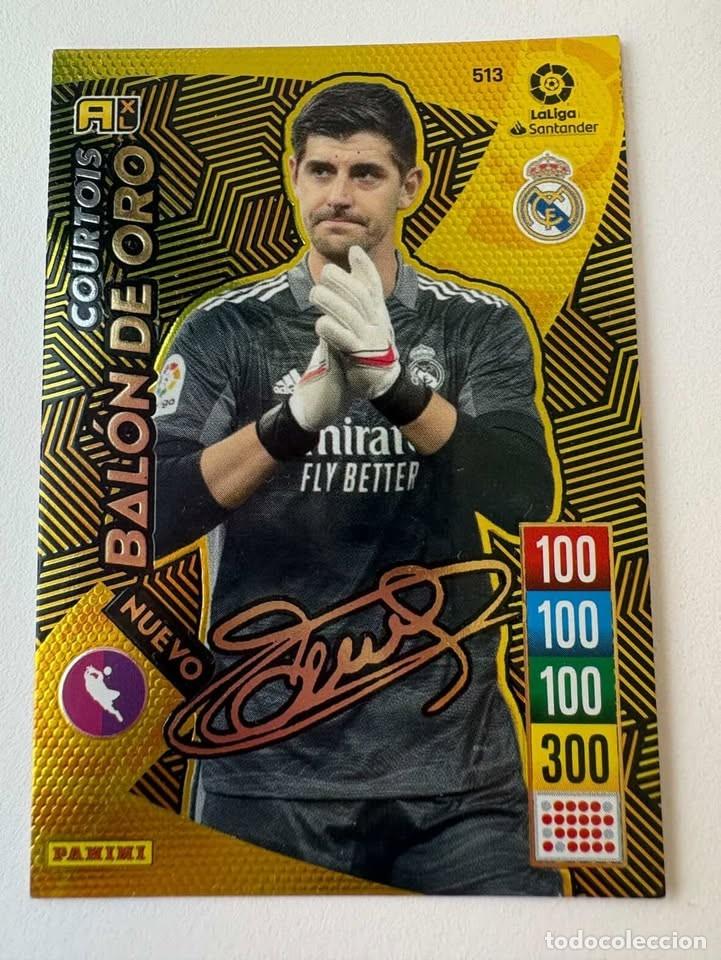 Coleccionismo deportivo: Courtois Real Madrid Nuevo Bal&oacute;n de Oro Firmado 513 Adrenalyn 2021-22