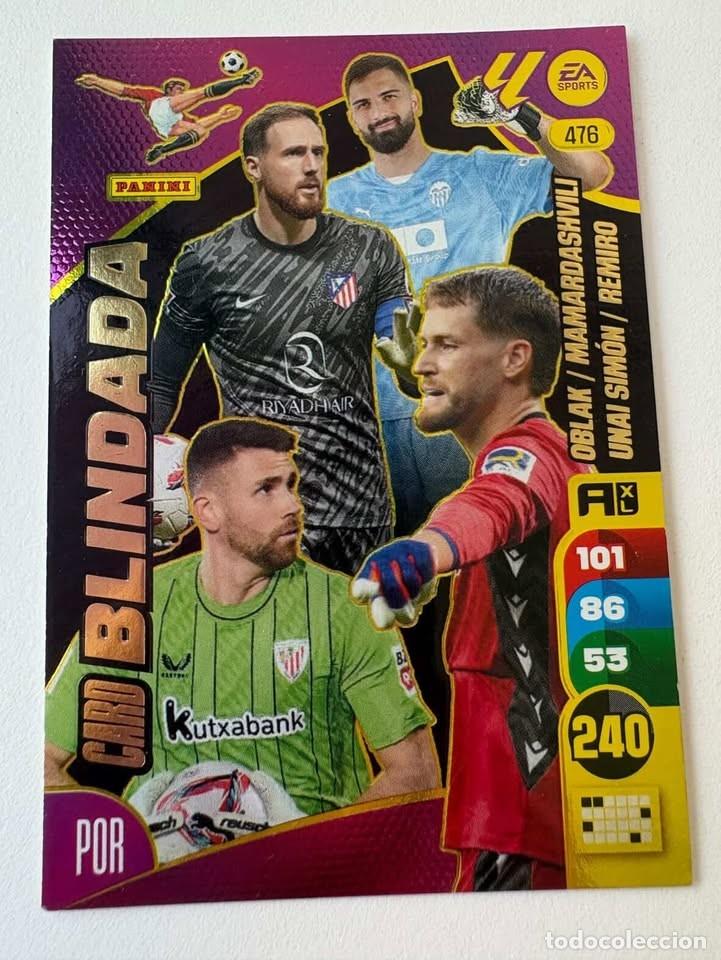 Coleccionismo deportivo: Card Blindada Oblak/Mamardashivili/Unai Sim&oacute;n/Remiro 476 Adrenalyn 2024-25
