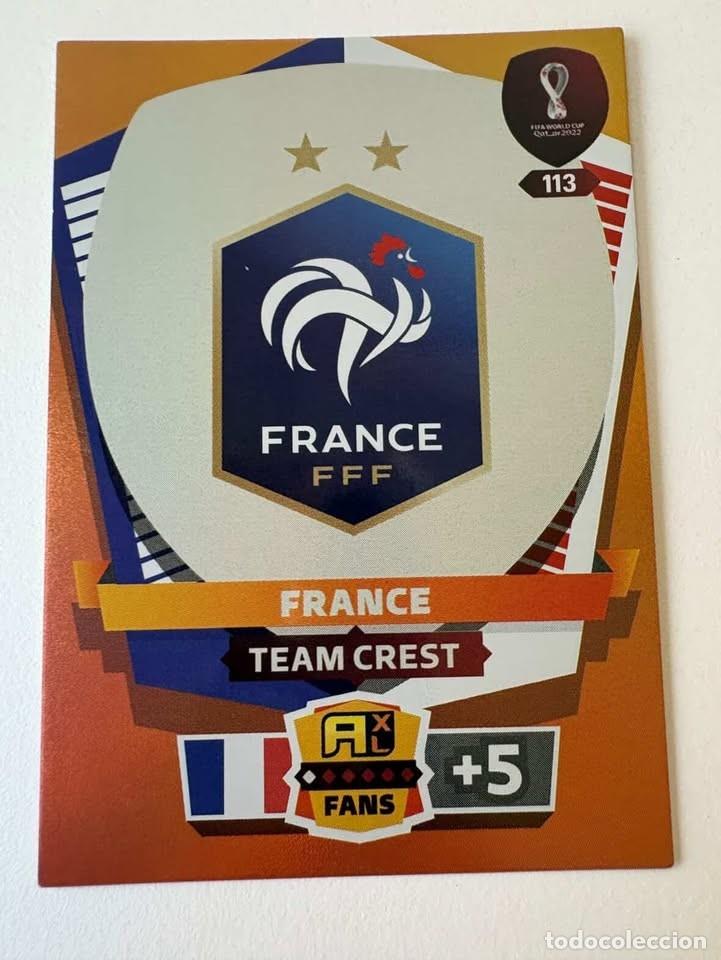 Coleccionismo deportivo: Escudo Francia Team Crest 113 Adrenalyn Mundial Qatar 2022
