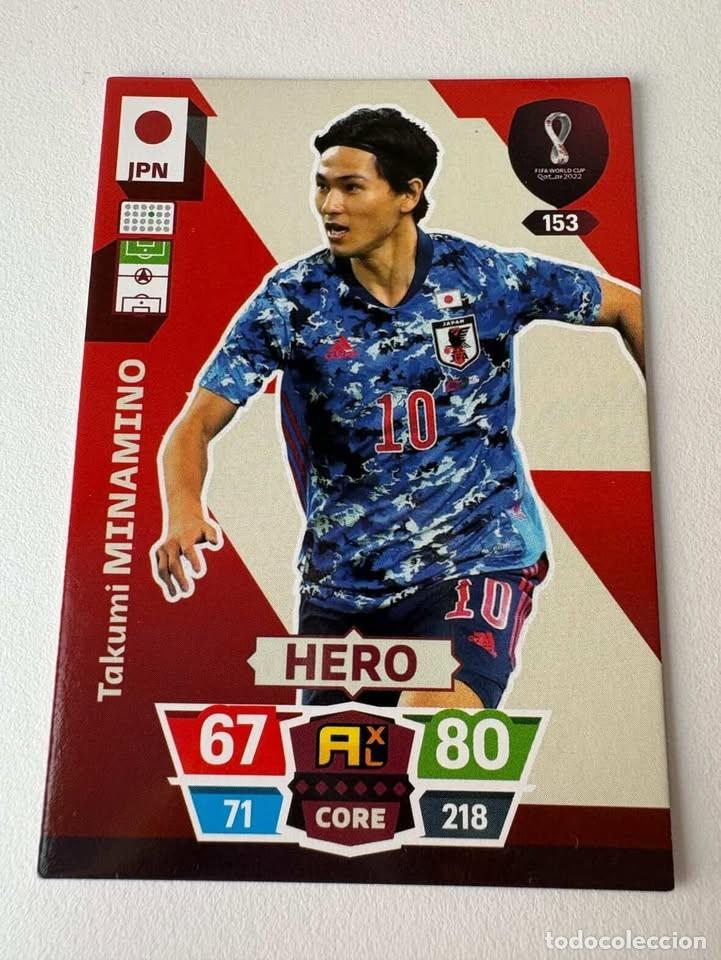 Coleccionismo deportivo: Takumi Minamino Jap&oacute;n Hero 153 Adrenalyn Mundial Qatar 2022