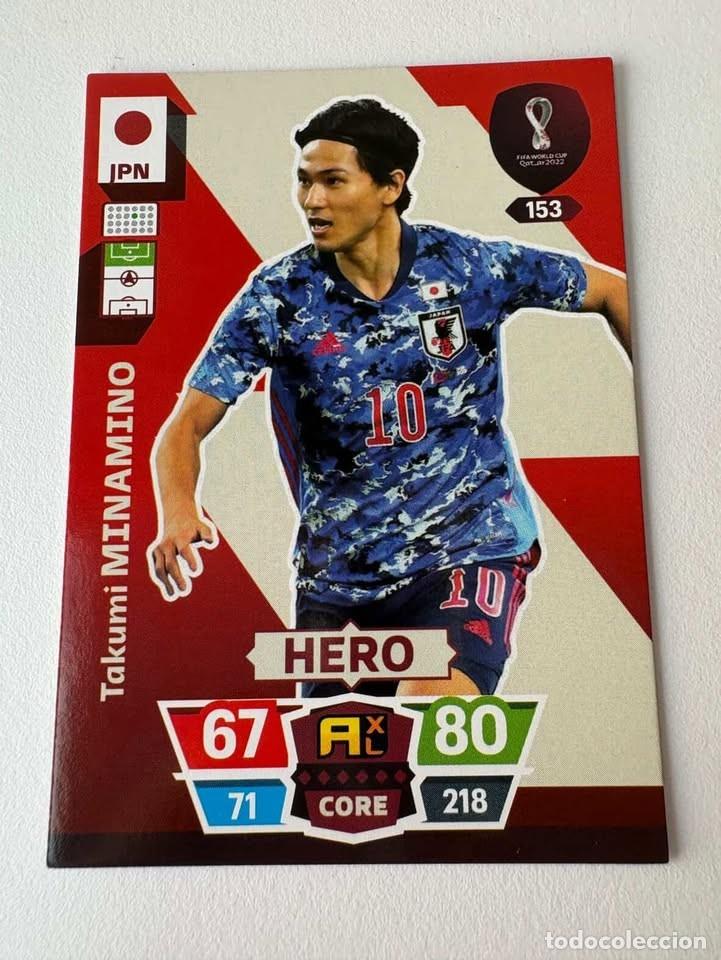 Coleccionismo deportivo: Takumi Minamino Jap&oacute;n Hero 153 Adrenalyn Mundial Qatar 2022