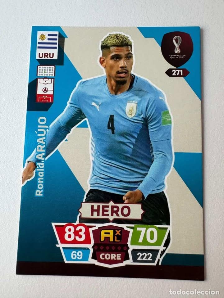 Collectionnisme sportif: Ronald Ara&uacute;jo Uruguay Hero 271 Adrenalyn Mundial Qatar 2022