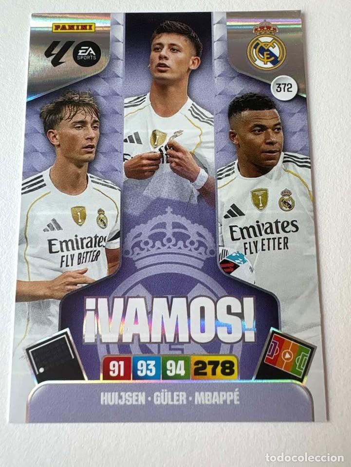 Coleccionismo deportivo: Huijsen/G&uuml;ler/Mbapp&eacute; VAMOS Real Madrid 372 Adrenalyn 2025-26