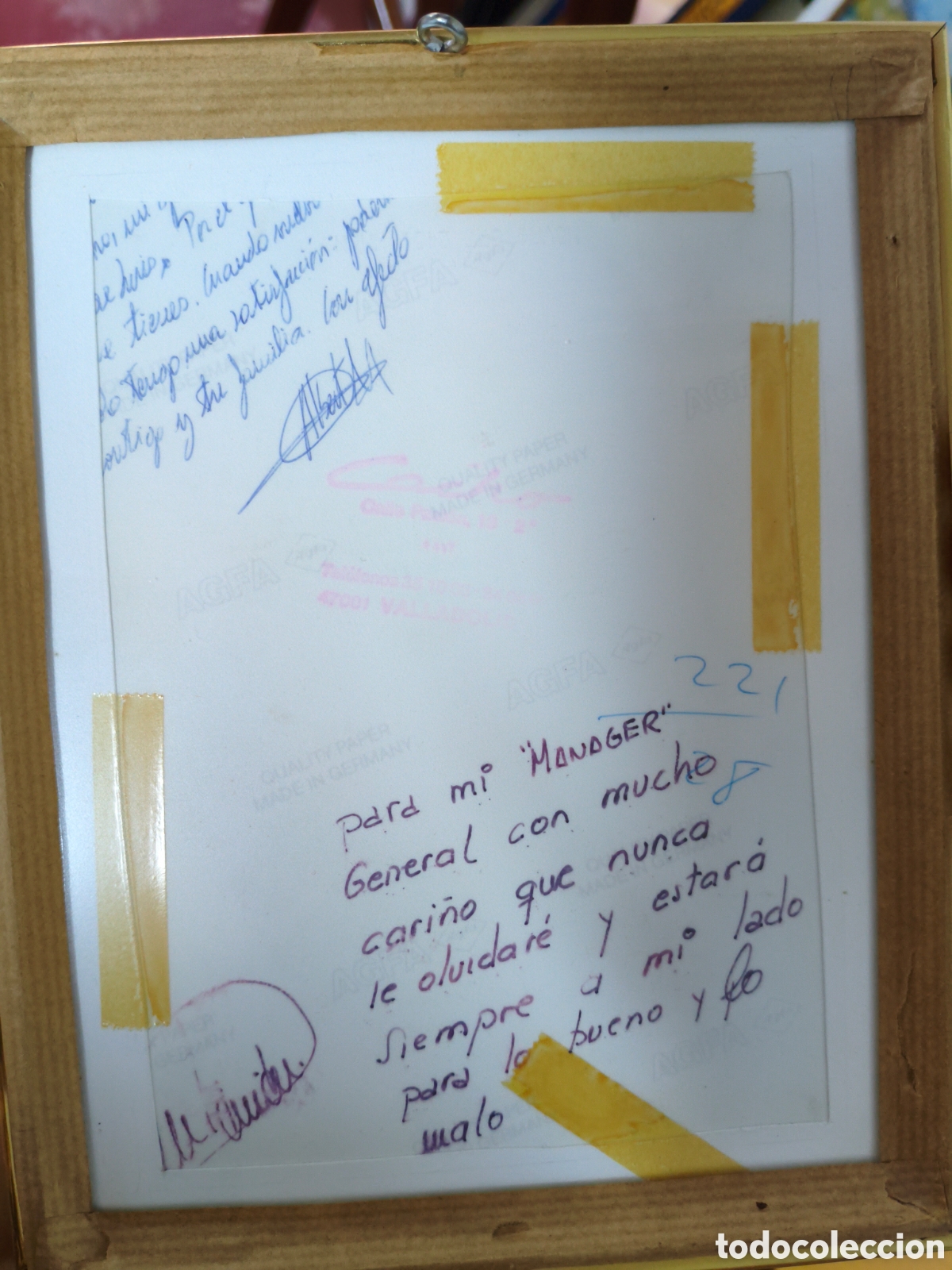 Coleccionismo deportivo: Fotograf&iacute;a Hist&oacute;rica Real Valladolid (A&ntilde;os 80) - Dedicada a M&aacute;nager General - Firmas Gabi Moya y J.A
