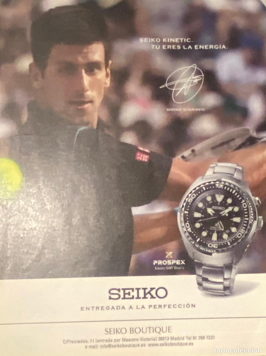 Coleccionismo deportivo: Publicidad de relojes Seiko, con el tenista Novak Djokovic. P&aacute;gina de revista a&ntilde;o 2014, enmarcable.