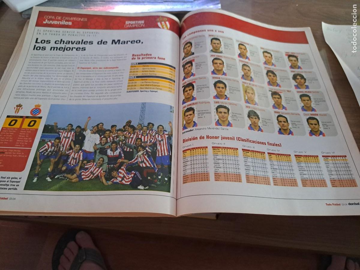 Coleccionismo deportivo: Foto y plantilla del Sporting Gijon juvenil 2003-04 campe&oacute;n de la Copa de Campeones