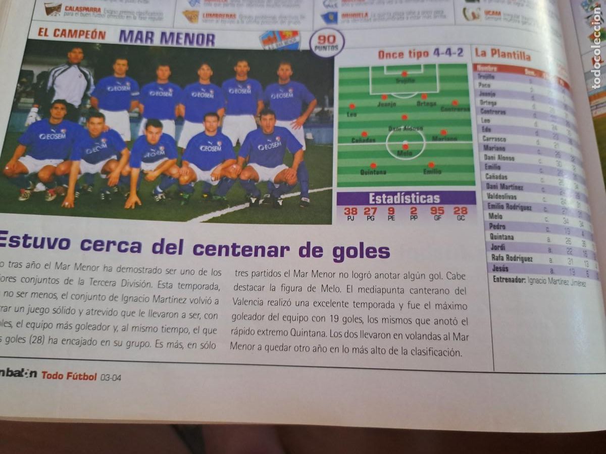 Coleccionismo deportivo: Foto recorte de Don Bal&oacute;n.2003-04. Mar Menor