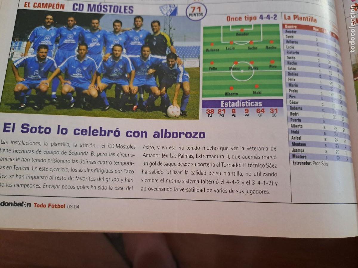 Coleccionismo deportivo: Foto recorte de Don Bal&oacute;n.2003-04. CD Mostoles