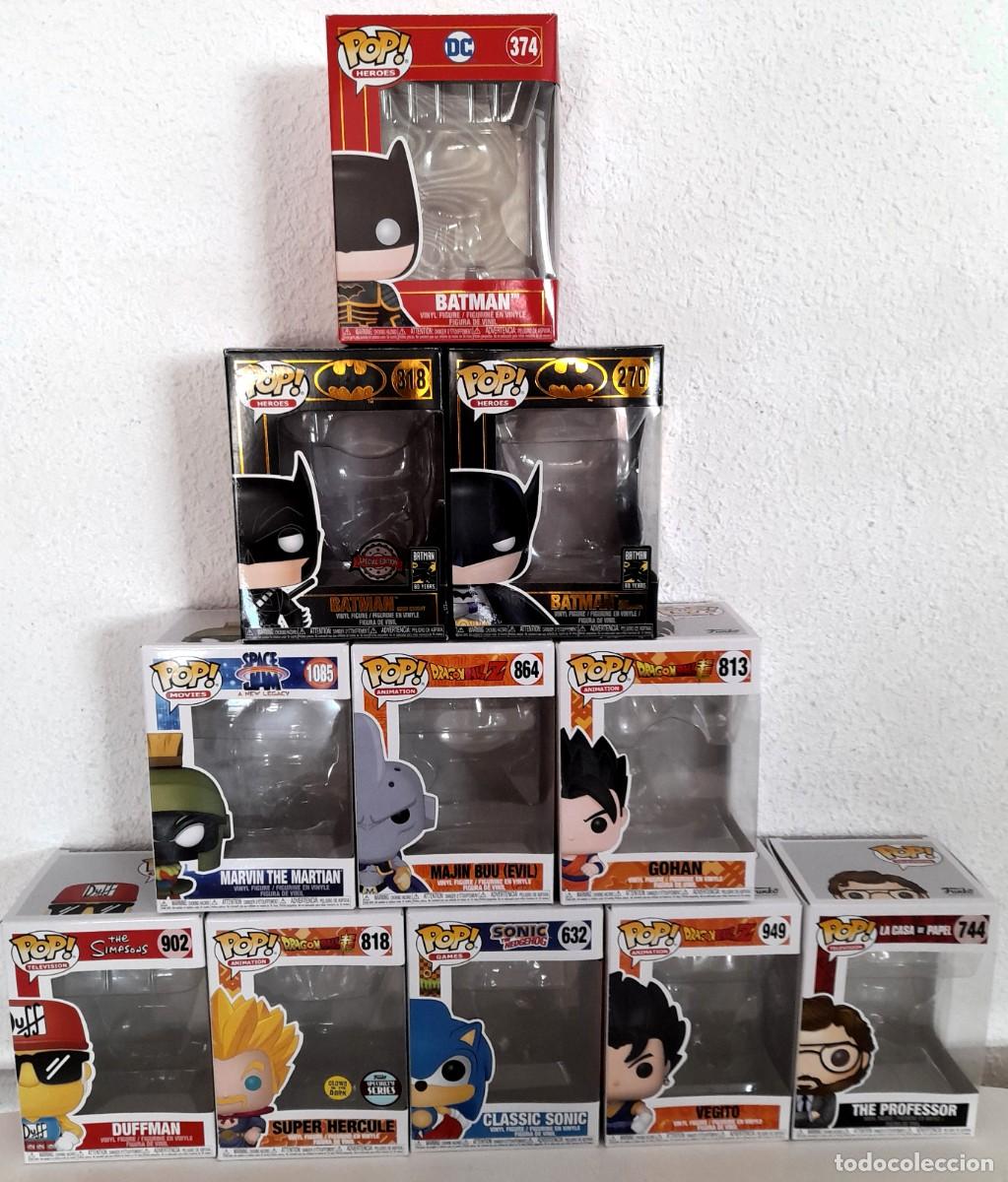 Funko Pop: Lote 11 cajas vac&iacute;as Funko Pop Batman Dragon Ball Space Jam Sonic Casa Papel The Simpsons