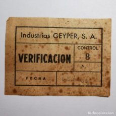 Geyperman: ANTIGUO DOCUMENTO GEYPERMAN - INSDUSTRIAS GEYPER, S. A. VERIFICACION - VALENCIA - JUGUETES ESPAÑOLES