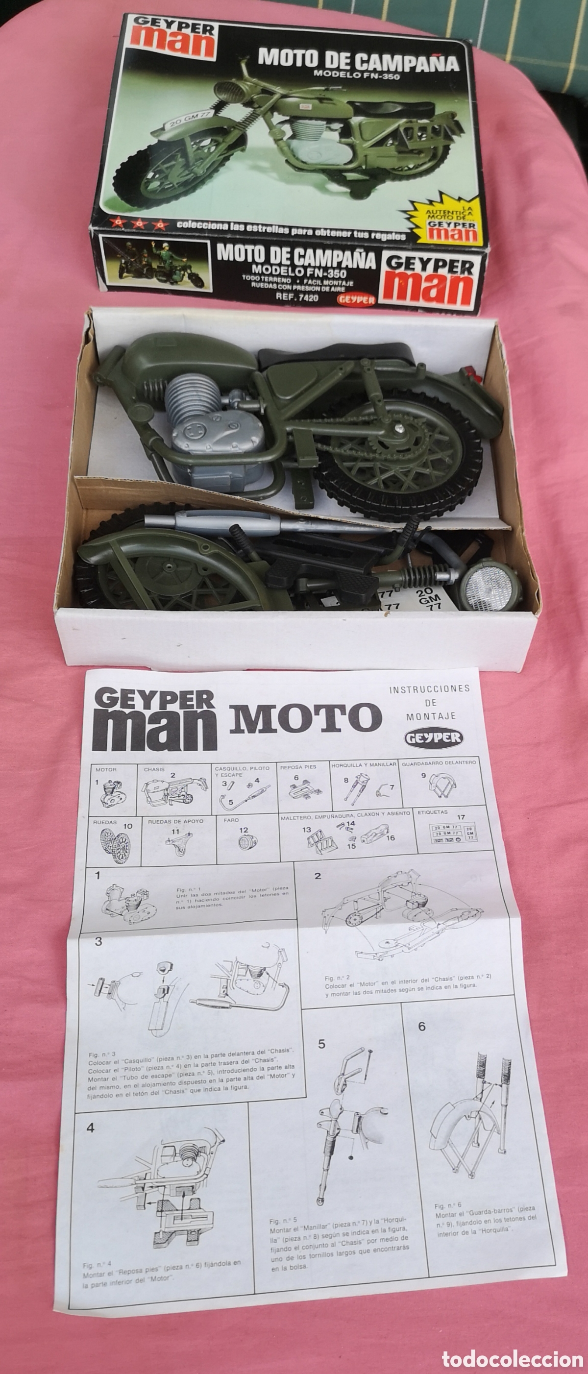 Geyperman: GEYPER MAN. MOTO DE CAMPA&Ntilde;A FN-350. Ref. 7420. SIN USAR. COMPLETO. CAJA BIEN. Geyper. 1975 Hasbro.