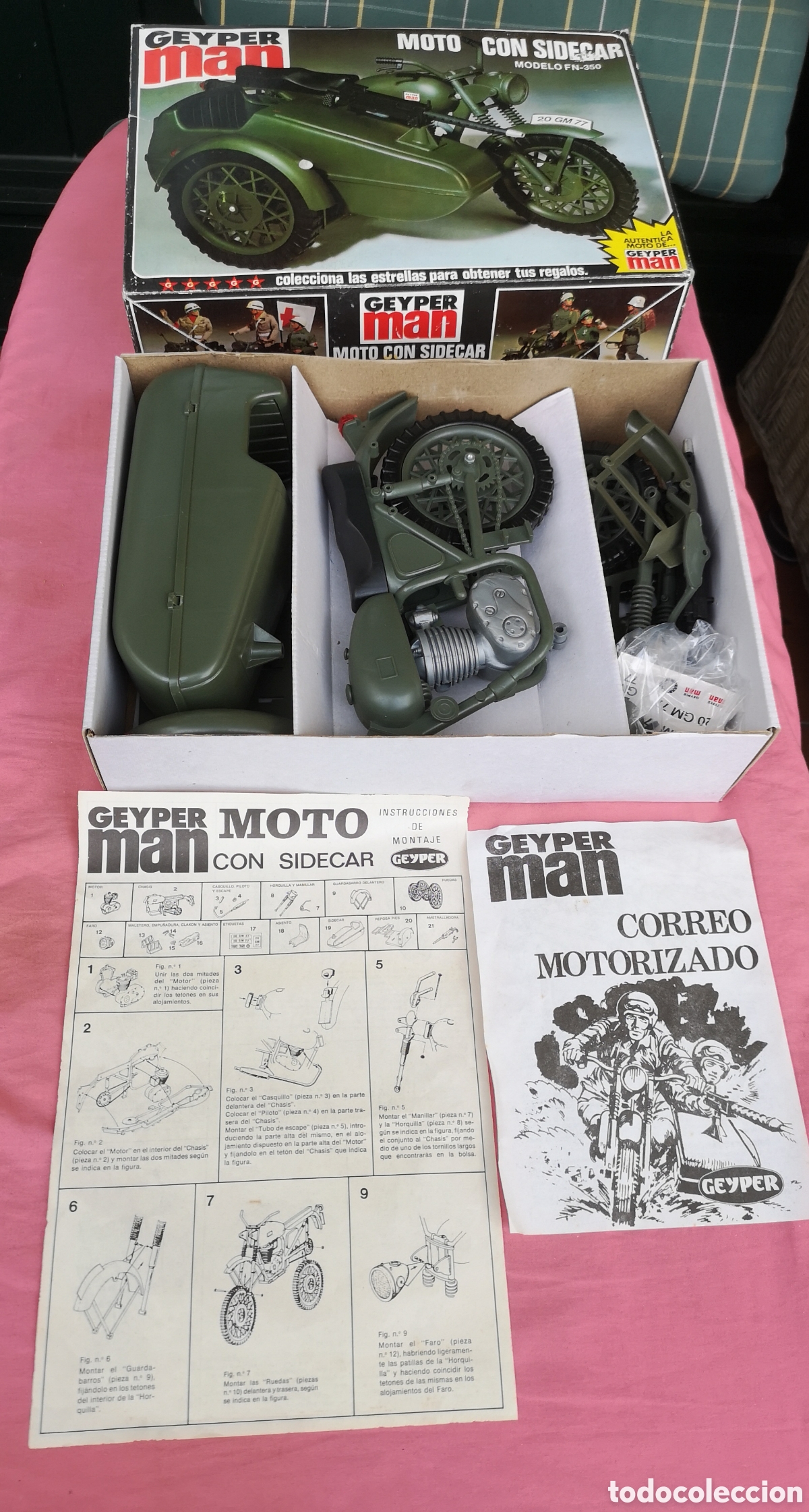 Geyperman: GEYPER MAN. MOTO CON SIDECAR FN-350. Ref. 7421. SIN USAR. COMPLETO. Geyper. 1975 Hasbro.