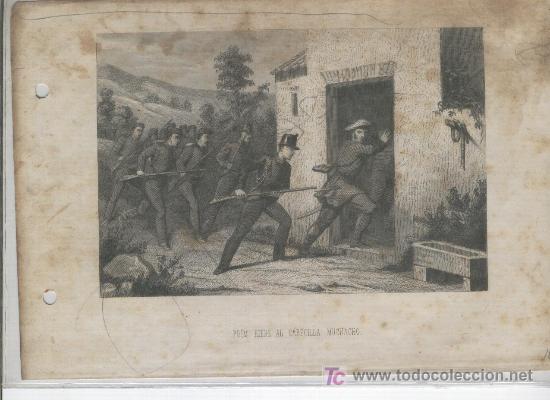 Grabados antiguos y estampaciones: EL GENERAL PRIM HIERE AL CABECILLA MUCHACHO. PRIM - Foto 1