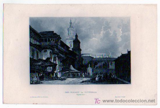 Grabados antiguos y estampaciones: GRABADO. MERCADO EN VITORIA. 23 X 15 CM. - Foto 1