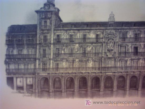Grabados antiguos y estampaciones: Grabado original Plaza Mayor de Madrid - Foto 2