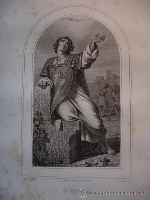 Engravings: SAN ESTEBAN. GRABADO 7.5X13.5.SOBRE PLIEGO DE 17X25.5.VIRGEN.SANTO