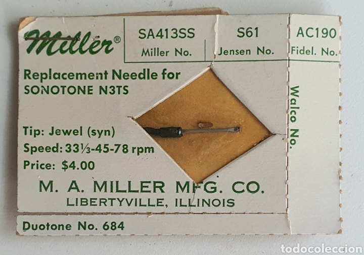 Instrumentos musicales: AGUJA TOCADISCOS MILLER - SA 413 SS - Foto 1