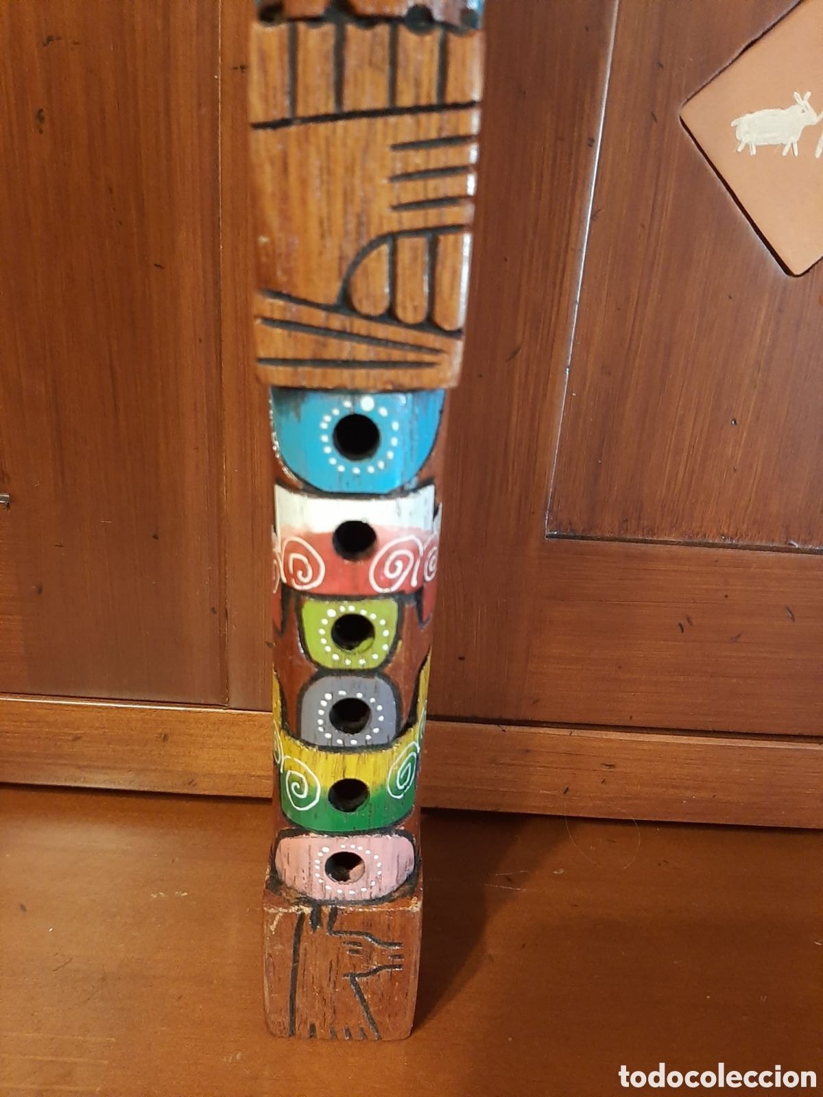Instrumentos musicales: Flauta azteca de madera tallada y pintada - Foto 2