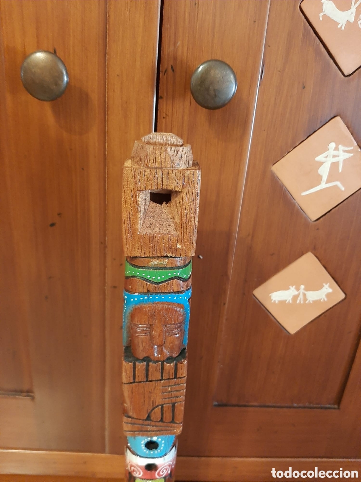Instrumentos musicales: Flauta azteca de madera tallada y pintada - Foto 3