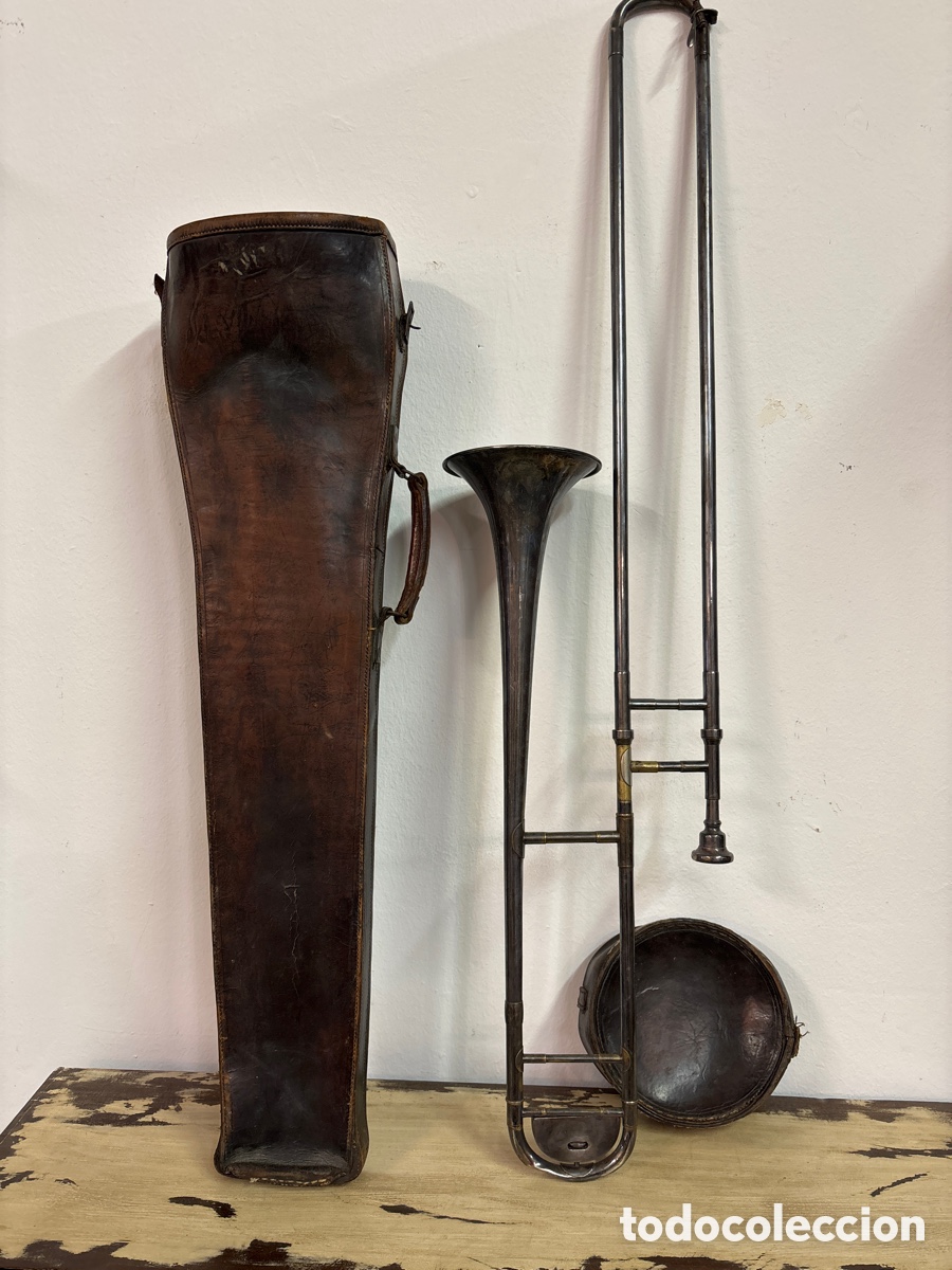 Instrumentos musicales: Tromb&oacute;n de varas. Con su funda de cuero. - Foto 1