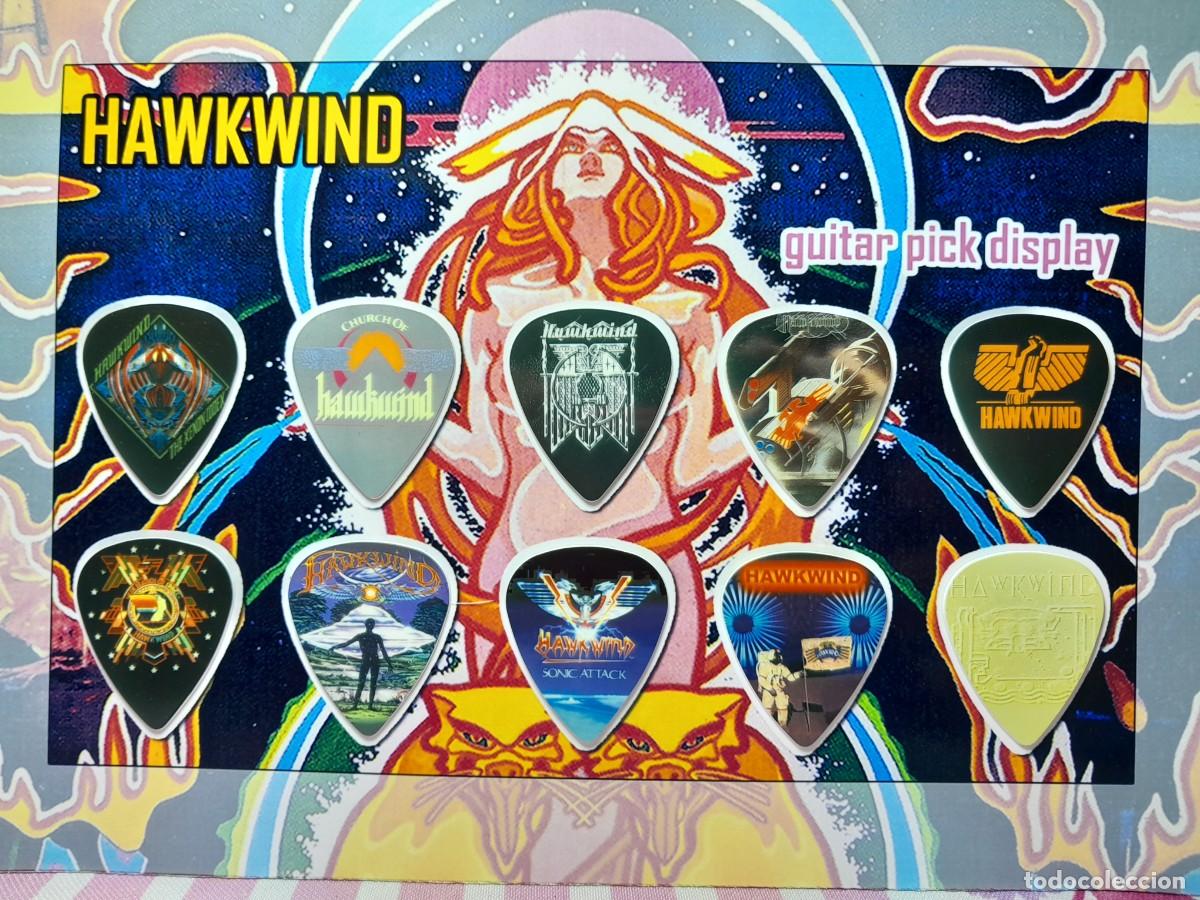 Instrumentos musicales: HAWKWIND. COLECCI&Oacute;N DE 10 P&Uacute;AS DE GUITARRA. - Foto 1
