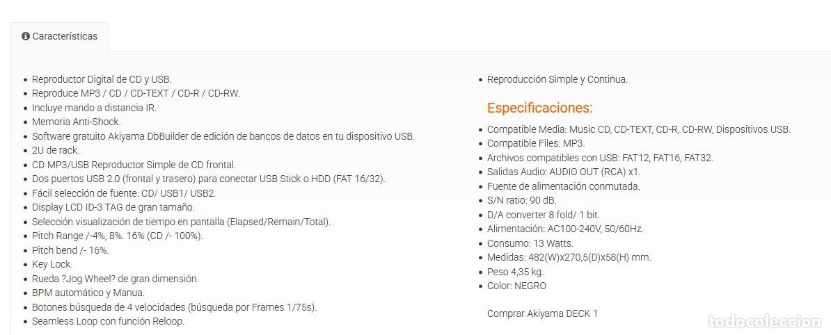 Instrumentos musicales: AMPLI REPRODUCTOR DIGITAL DE CD y USB - MULTIPLAYER DECK1 AKIYAMA - Foto 12