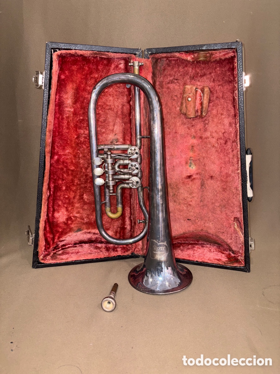 Instrumentos musicales: Antiguo FLISCORNIO,instrumento de viento,MARCA ROTT,CZECHOSLOVAKIA*ver fotos*siglo XIX?funciona