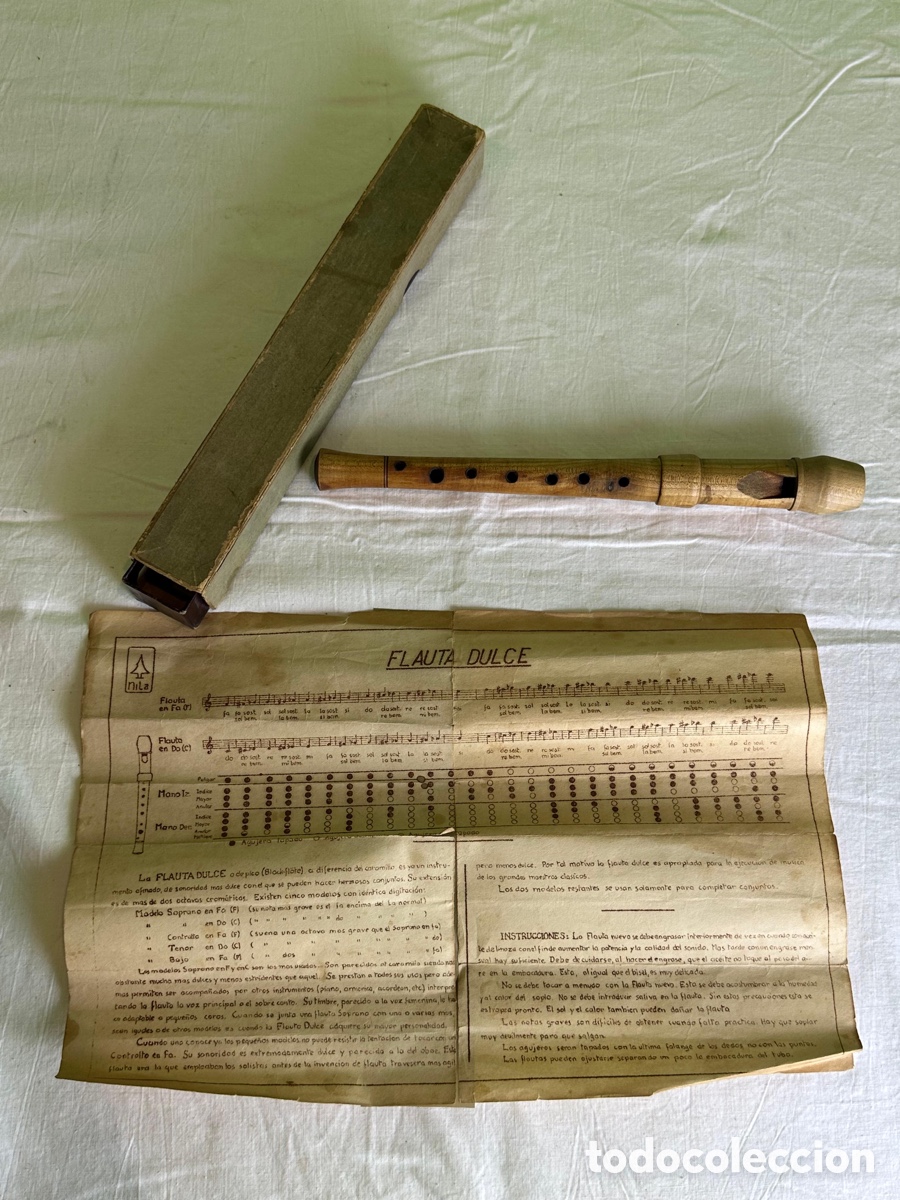 Instrumentos musicales: Flauta dulce NiLa madera con caja y partitura original vintage a&ntilde;os 60