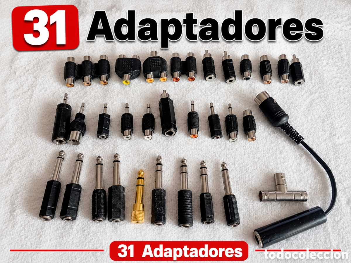 Instrumentos musicales: Lote Kit de 31 Adaptadores de Audio RCA, Jack 3.5mm, 6.35mm y Conectores DIN para Audio Profesional