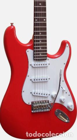 Instrumentos musicales: Guitarra el&eacute;ctrica ST roja, cuerpo de madera maciza, excelente selecci&oacute;n, con cable de conexi&oacute;n