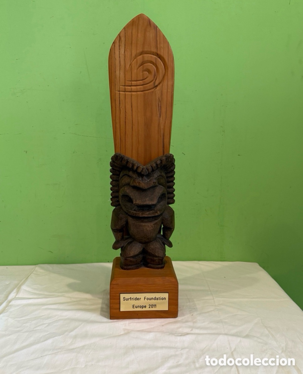 Musical instruments: Trofeo Surfrider Foundation Europe 2011 Escultura Madera Tallada Tiki Surf Firmada
