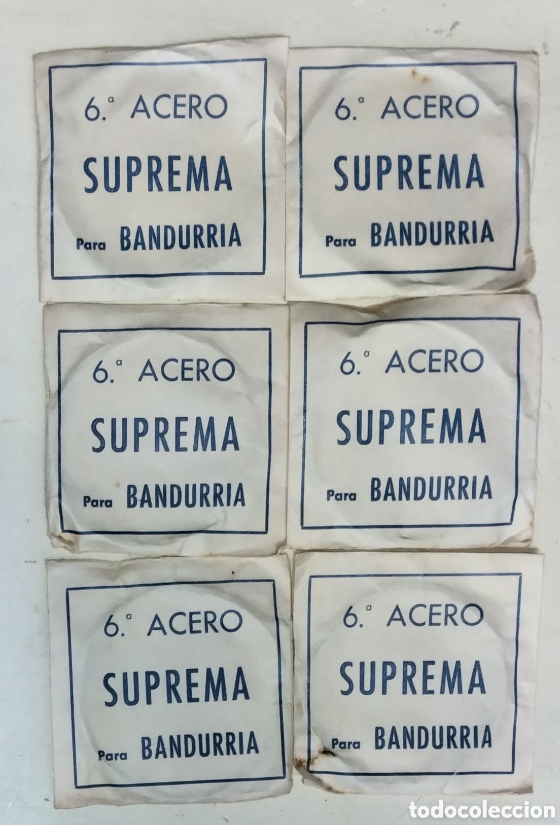 Instrumentos musicales: 6 PAQUETES VINTAGE de 6&deg;. CUERDAS de ACERO SUPREMA para BANDURRIA completamente NUEVAS SIN ESTRENAR