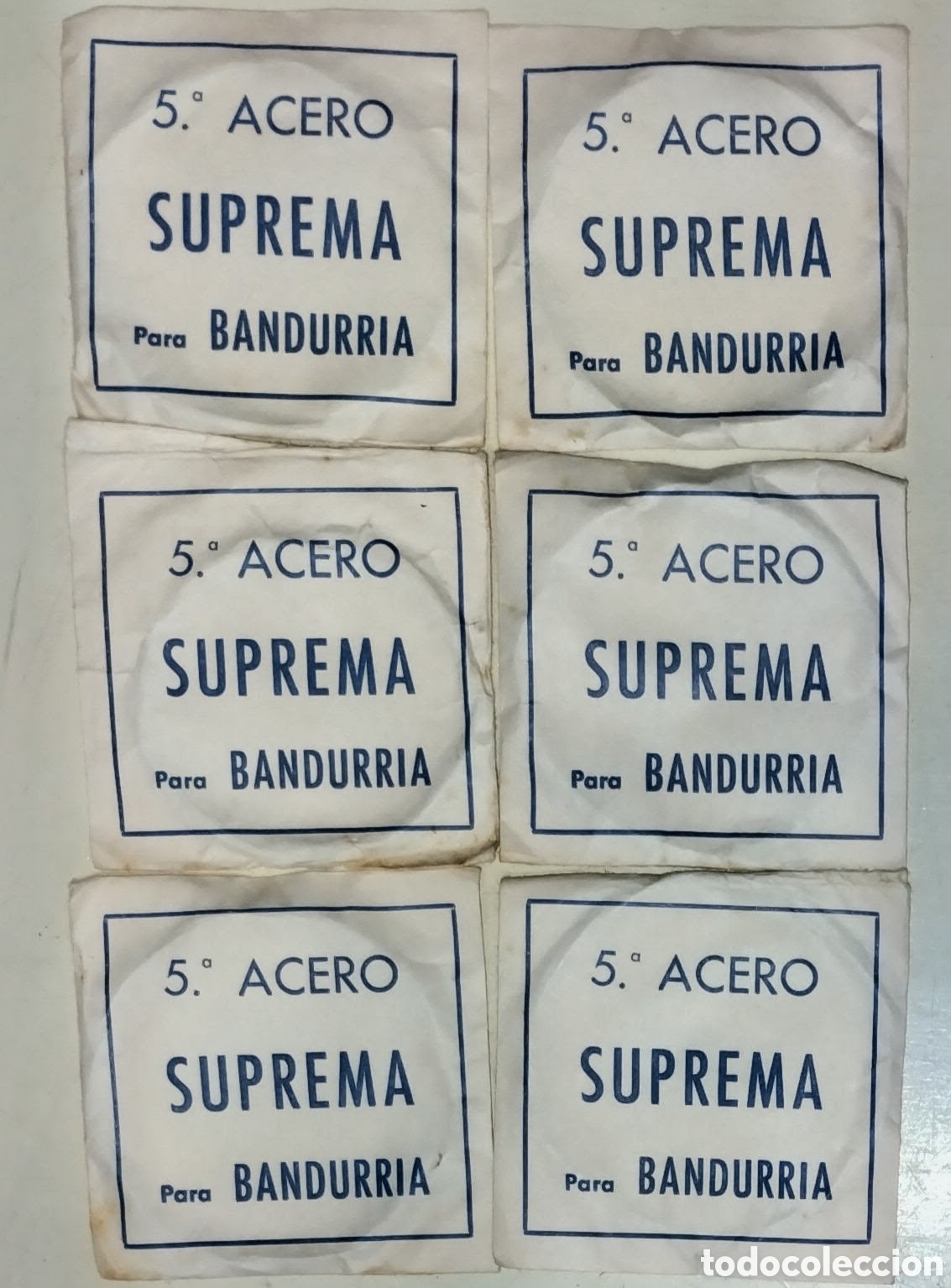 Instrumentos musicales: 6 PAQUETES VINTAGE de 5&deg;. CUERDAS de ACERO SUPREMA para BANDURRIA completamente NUEVAS SIN ESTRENAR