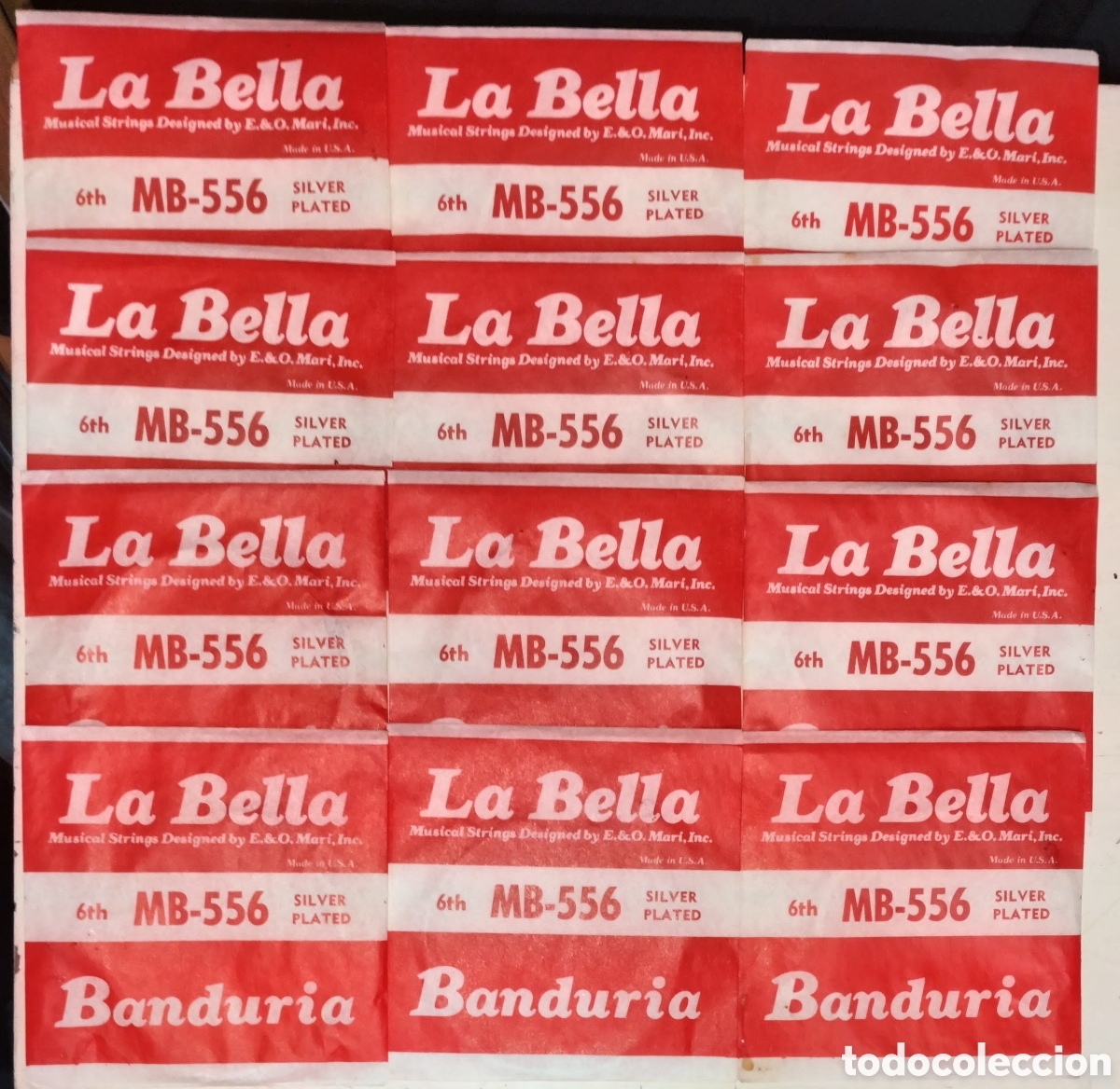 Musical instruments: 12 PAQUETES VINTAGE CUERDAS de LA BELLA MB 556 SILVER PLATE para BANDURRIA todas NUEVAS SIN ESTRENAR