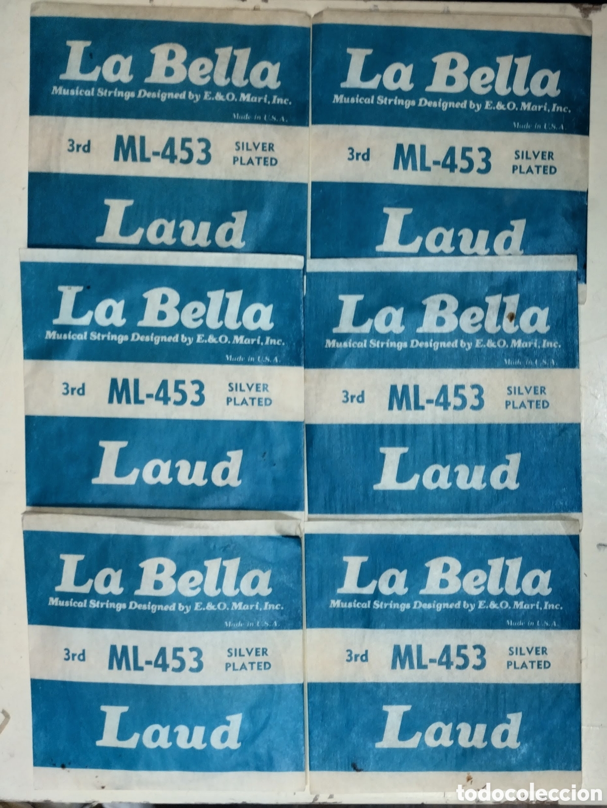 Strumenti musicali: 6 PAQUETES VINTAGE CUERDAS de LA BELLA ML 453 SILVER PLATE para LAUD todas NUEVAS SIN ESTRENAR
