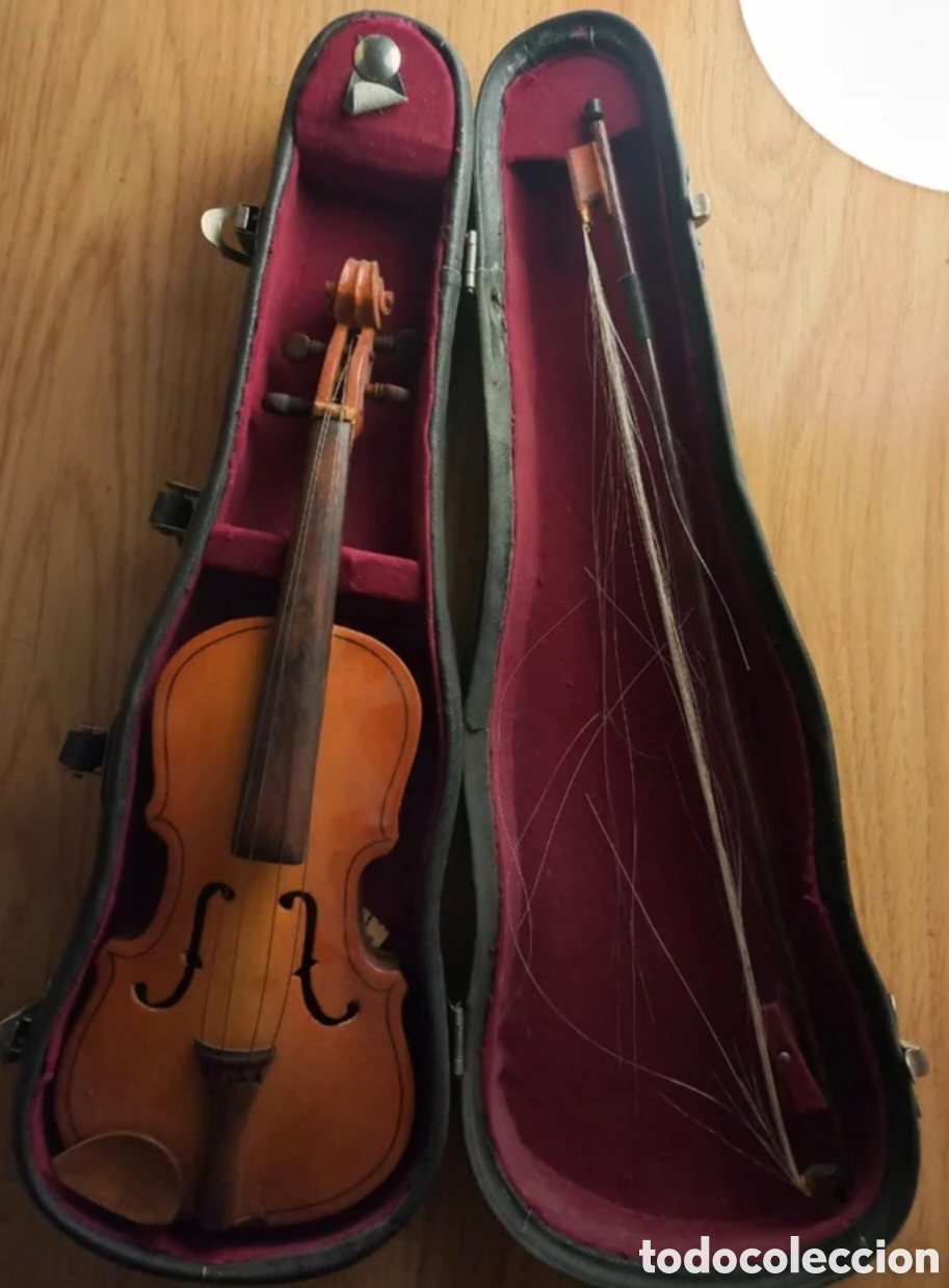 Instrumentos musicales: Precioso Viol&iacute;n en Miniatura Vintage de Madera con Arco y Estuche R&iacute;gido - Coleccionismo / Decoraci&oacute;