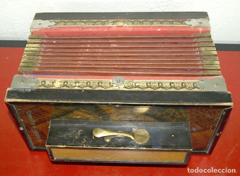 Instrumentos musicales: Acordeon antigua de madera - Foto 4