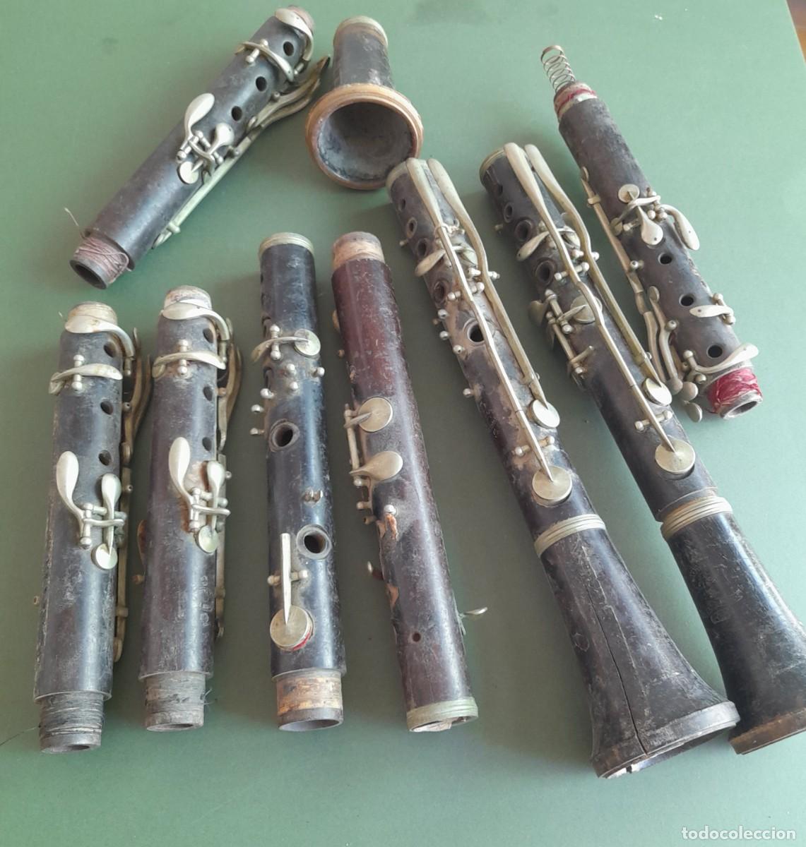 Instrumentos musicales: Lote piezas de clarinetes antiguos para restauraci&oacute;n, uno marca martin freres paris, madera