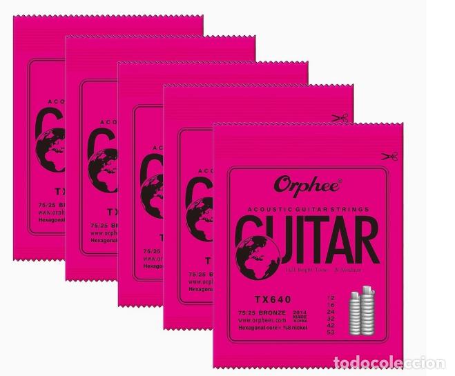 Instrumentos musicales: 5 Sets de 6 cuerdas por set, grosor 0.25-1.34Mm Juego de cuerdas para guitarra ac&uacute;stica