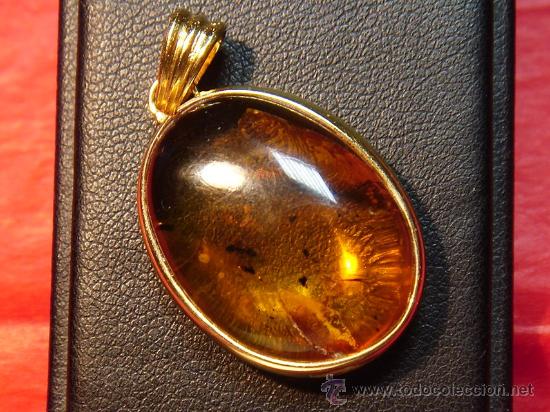 Joyeria: colgante de oro de 18 Kts y ambar con insectos. - Foto 1