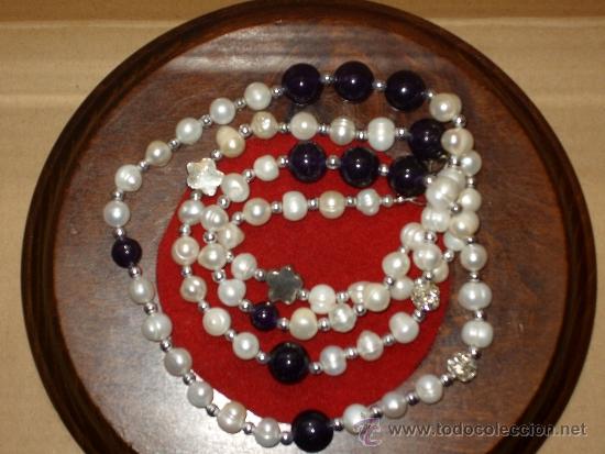 Joyeria: COLLAR LARGO DE PERLAS,CRISTAL MORADO Y ABALORIOS.VINTAGE. - Foto 3