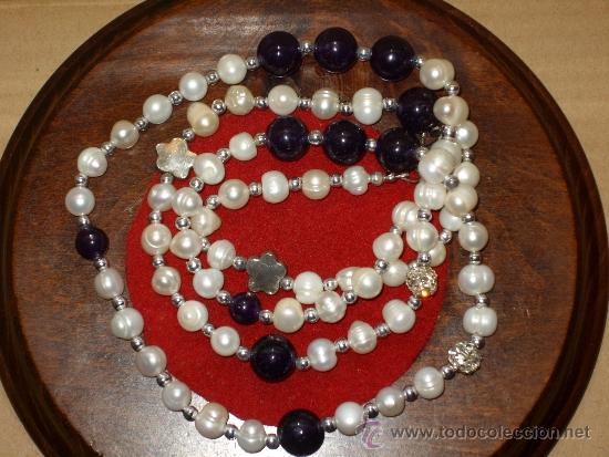 Joyeria: COLLAR LARGO DE PERLAS,CRISTAL MORADO Y ABALORIOS.VINTAGE. - Foto 4