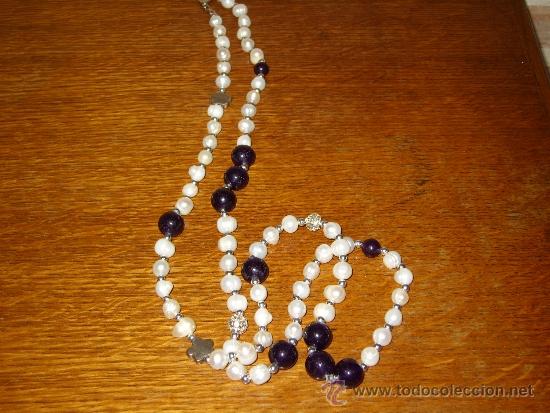 Joyeria: COLLAR LARGO DE PERLAS,CRISTAL MORADO Y ABALORIOS.VINTAGE. - Foto 6