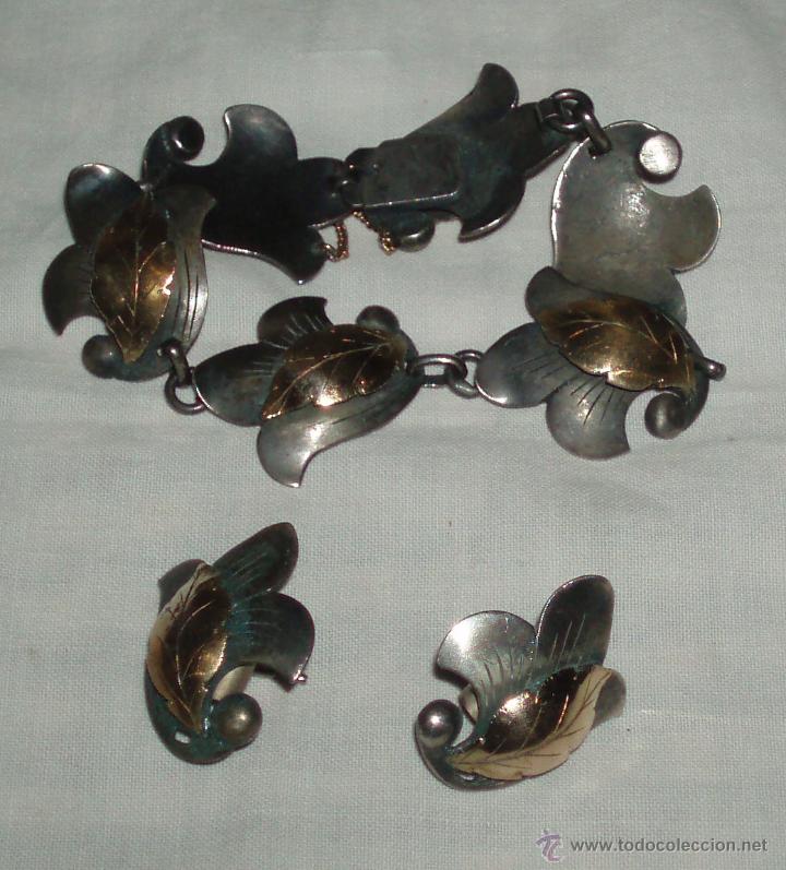 Joyeria: pulsera y pendientes de plata y oro muy antigua - Foto 2