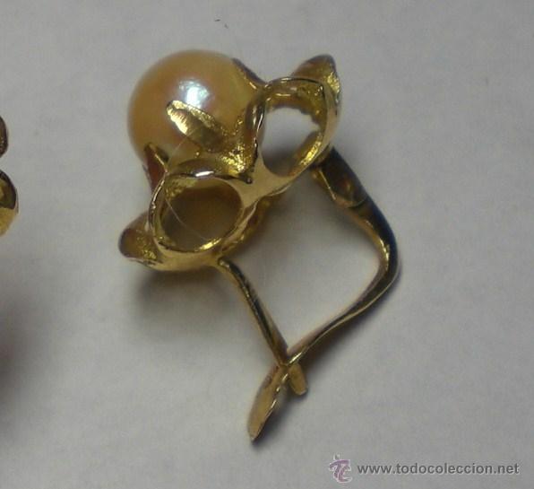 Joyeria: Pendientes tipo bot&oacute;n &middot; Oro 18 kt y perlas cultivadas - Foto 3