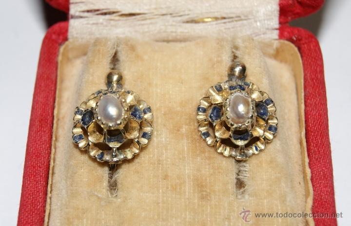 Joyeria: Pendientes Antiguos de Oro con Perlas - Foto 4