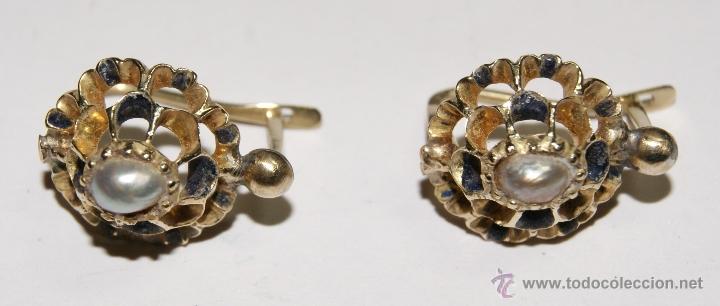 Joyeria: Pendientes Antiguos de Oro con Perlas - Foto 5