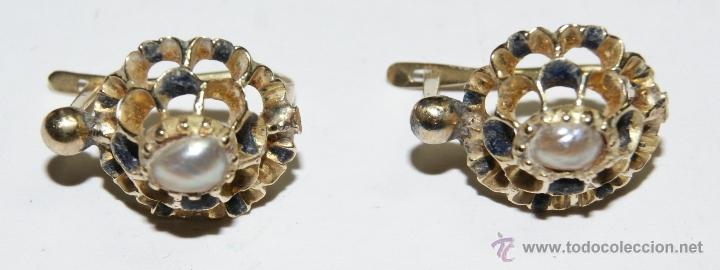 Joyeria: Pendientes Antiguos de Oro con Perlas - Foto 6