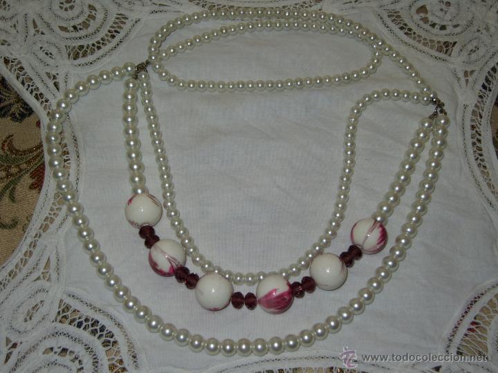 Joyeria: COLLAR DE PERLAS CON CRISTALES MORADOS Y BOLAS CON DIBUJO. - Foto 1