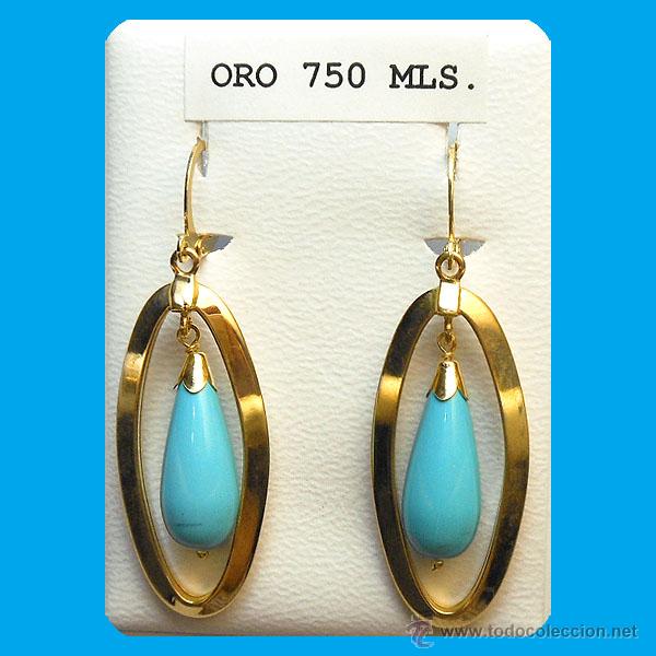 Joyeria: PAR DE PENDIENTES EN TURQUESA Y ORO 1&ordf;.LEY 18 KILATES - Foto 1